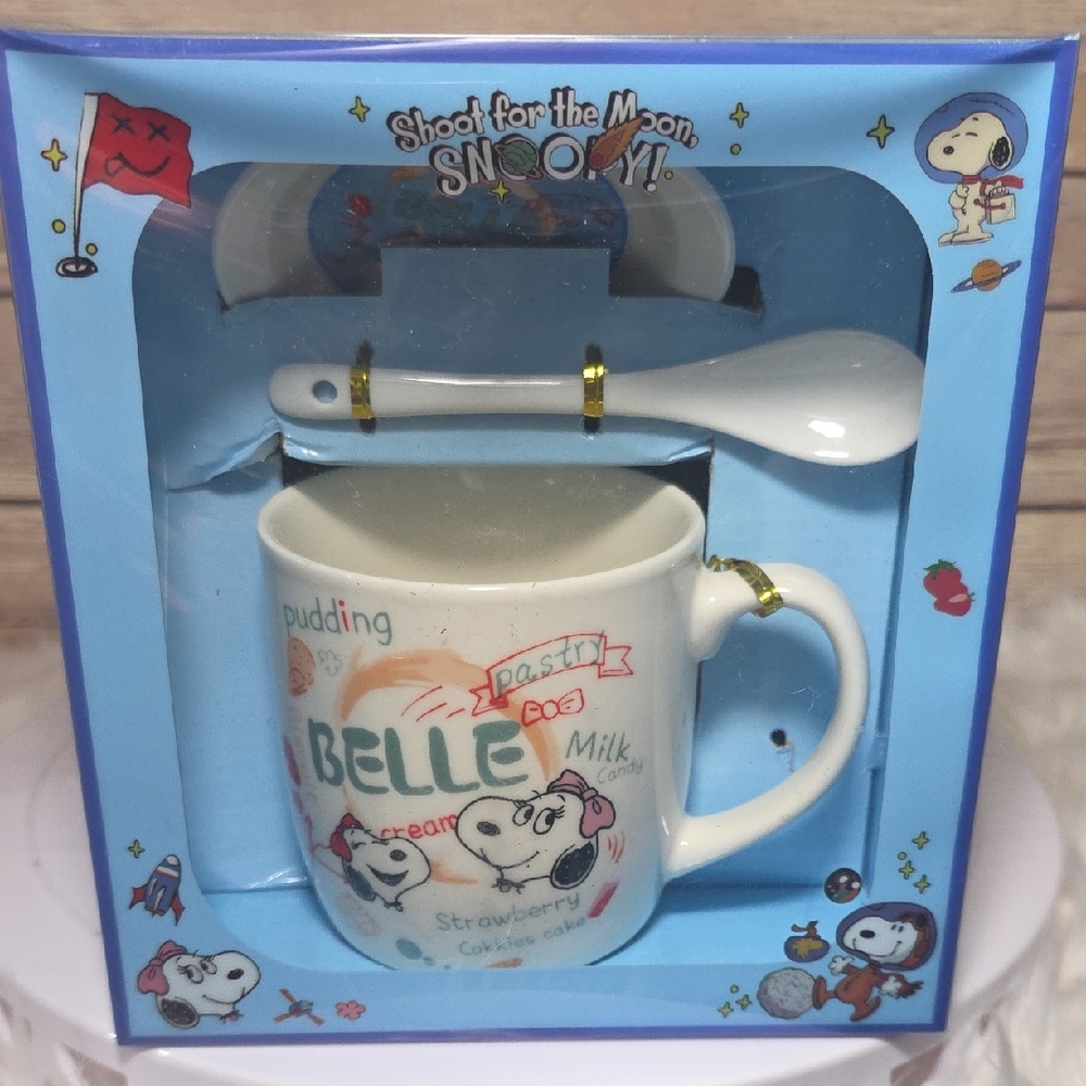 Belle Ceramic Mug with Spoon and Lid - White
